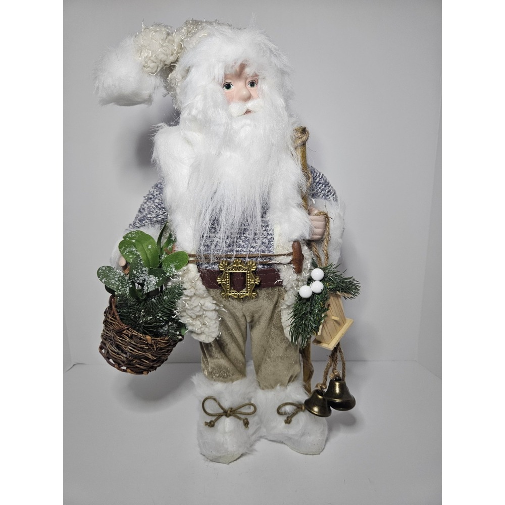 18" Rustic Santa Claus Figurine Nordic Woodland Christmas Decor Sweater Basket